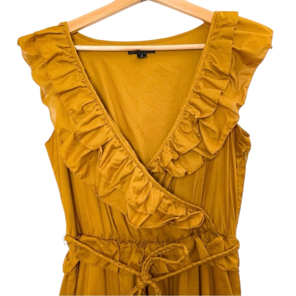 J. Crew Nina Boho Ruffled Romantic Prairie Maxi Dress Gold Bronze V Neck Sz 2 - Picture 5 of 11